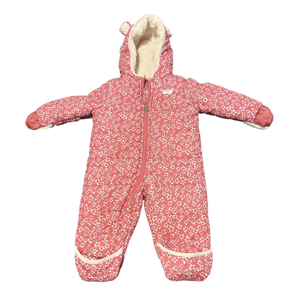 OshKosh B'gosh Pink Floral Hooded Pram Snowsuit Sherpa Lined 6/9M